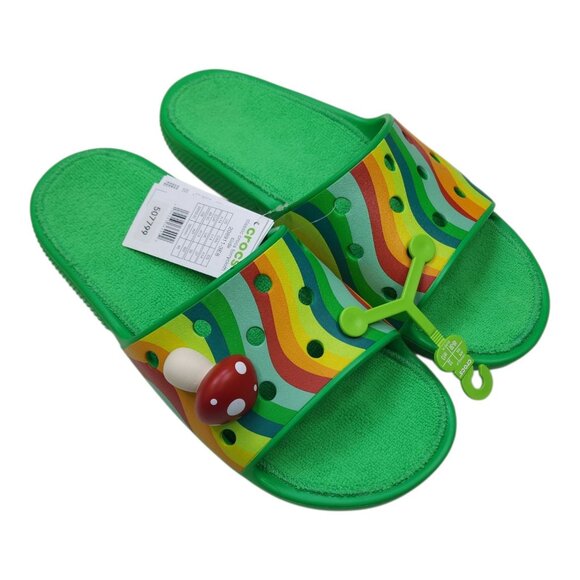 Classic Crocs Terrycloth Slides Men 14 Rainbow Wave Strap Mushroom Charm Clog - Picture 9 of 9